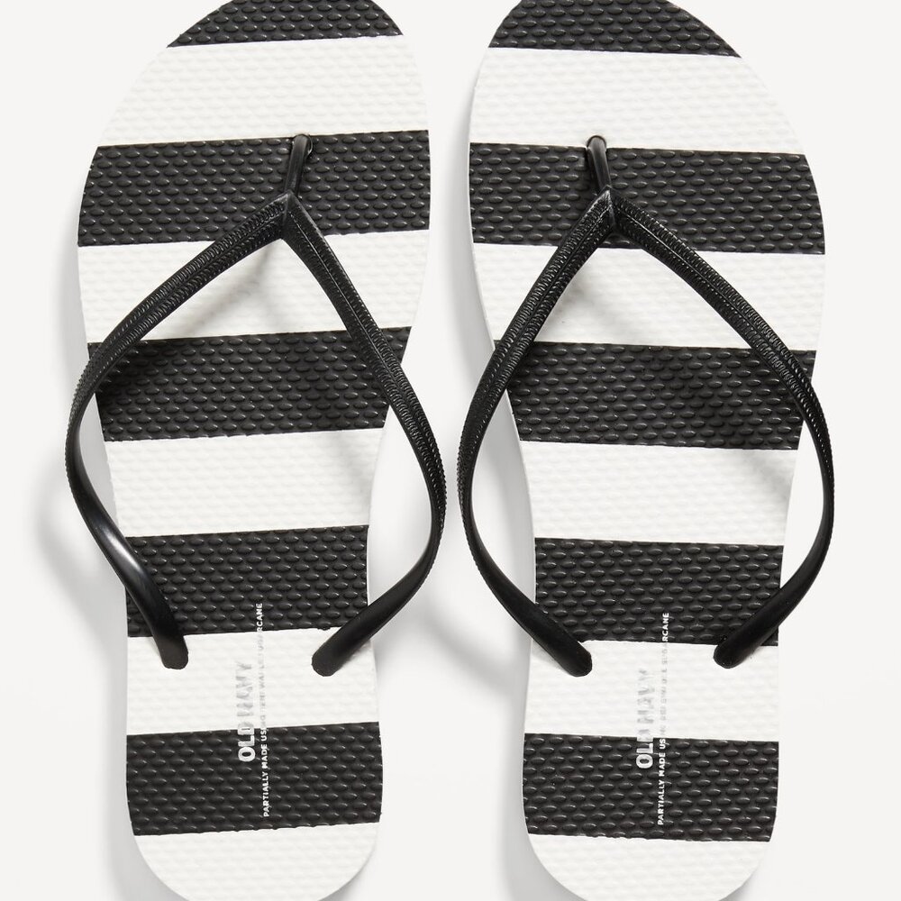 Old Navy Black/White Stripe Flip-Flop Sandals for Women's Size 9